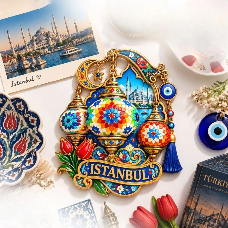 Istanbul Mosaic Lamp Fridge Magnet - Exotic 3D Turkish Souvenir Unique Middle Eastern Gift for Travel & Home Decor