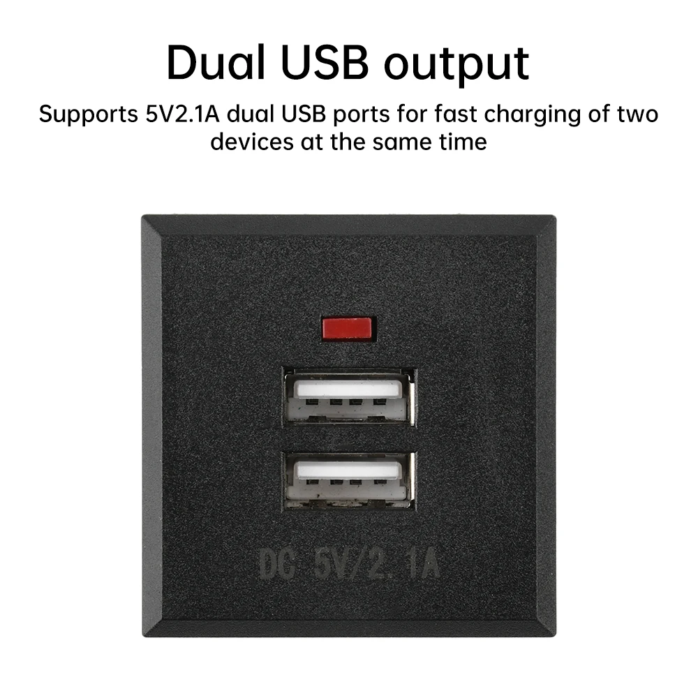 โมดูลซ็อกเก็ตเดสก์ท็อป 5V 2.1A ปลั๊กไฟ USB คู่ฝังพร้อมไฟ LED ซ็อกเก็ตชาร์จ USB คู่โมดูลแผงชาร์จ