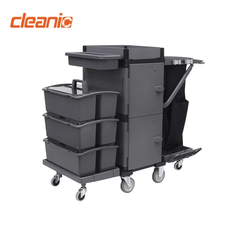 

Cleaning product supplier plastic hand cart janitor trolley for hotel service cleaning