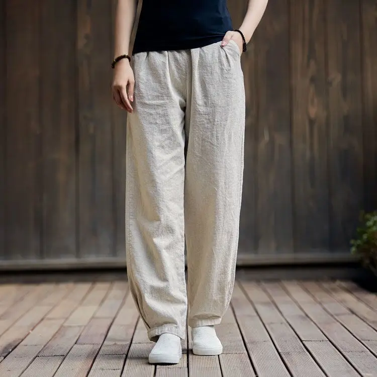 Cotton and Linen New Chinese-style Retro Women's Clothing 2025 Summer New Loose Slim and Cool Quick-drying Trousers