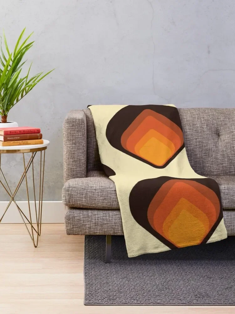 Mid-Century Modern Orange and Brown Tear Drop Throw Blanket Soft Plaid Giant Sofa sofa bed Blankets