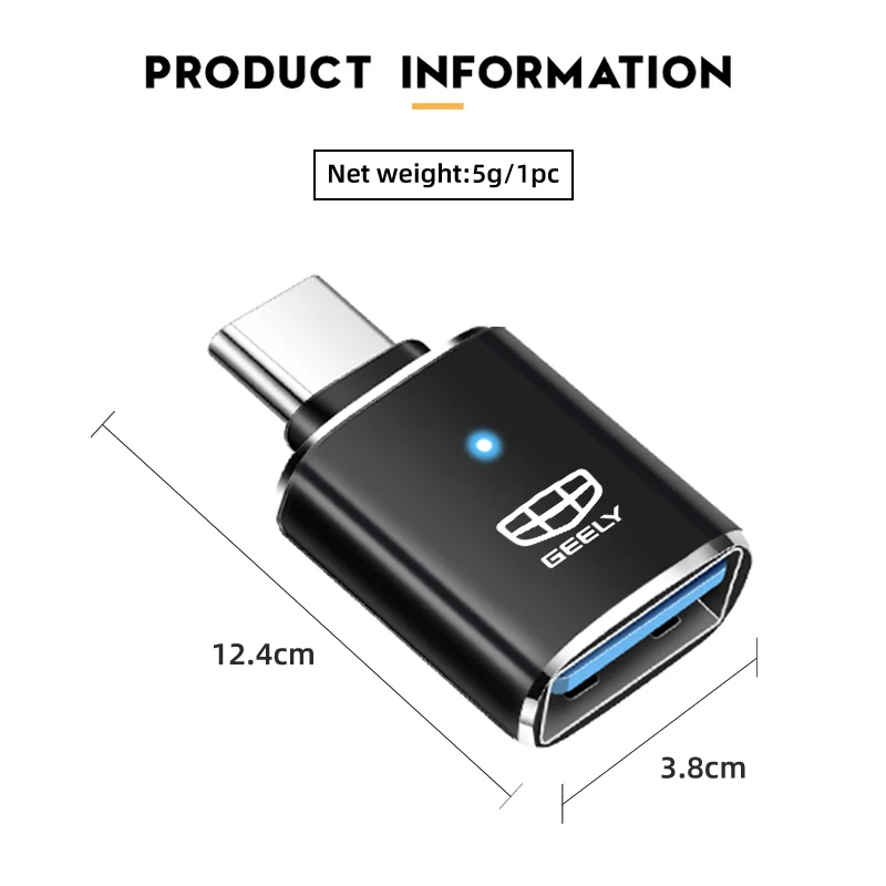 Type C To USB Port Converter Charging Cable Adapter Light Ambient For Geely Emgrand X7 EC7 Atlas Boyue GC6 LC EC8 Atlas CK2 CK3