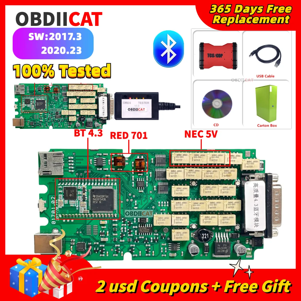 

OBDIICAT A++Single Red TCS With Full Case VCI Scanner TCS PRO Bluetooth Relay obd2 For Cars Diagnostic Scanner Tool