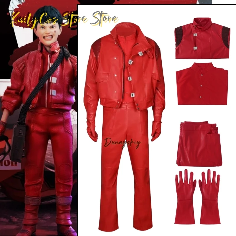 

Anime Kaneda Shoutarou Cosplay Costumes Uniform Red Faux Leather Outfit Halloween Party Dressing For Men