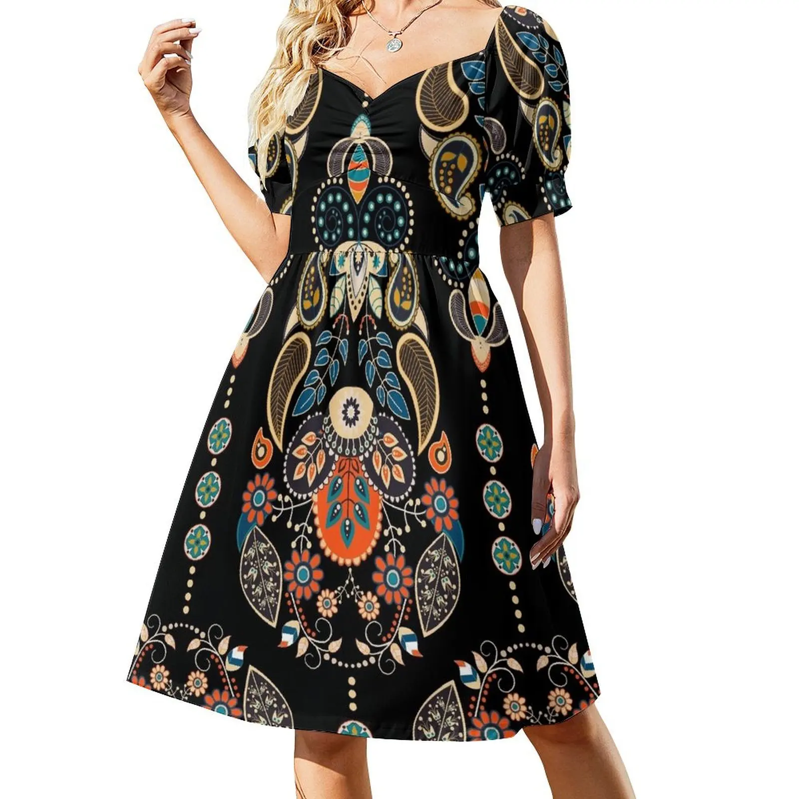 

Exquisite Seamless Paisley Pattern Short Sleeved Dress dress dresses wedding dresses for woman Dresses gala Dress