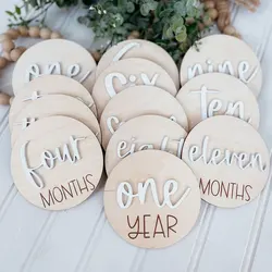 Wooden Monthly Commemorative Milestone Baby CDs, Baby Announcement Gift, Growing Christening Photo Prop, New Mom Gift