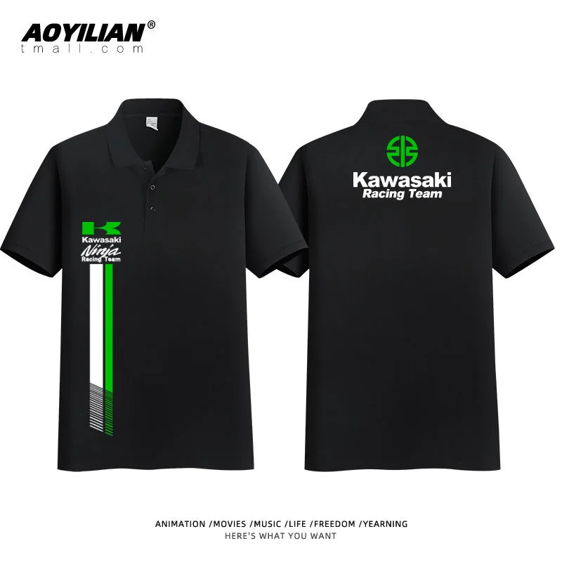 New all-match Kawasakis motorcycle short-sleeved polo shirt for men and women racing fans t-shirt cycling half-sleeved clothes