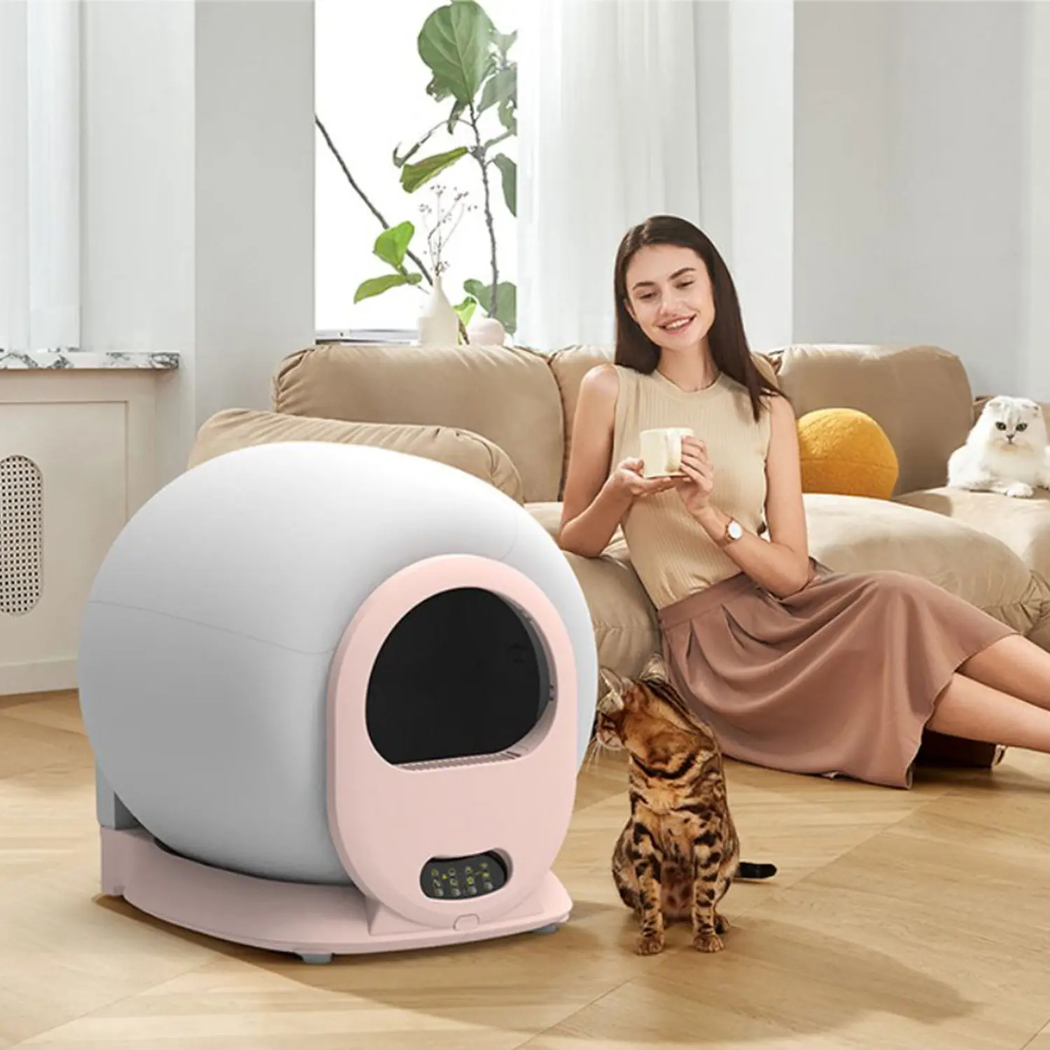 

New Design cat toilet automatic 65L self-cleaning cat toilet Cat Litter Bin Odor-Free Clamping-Free