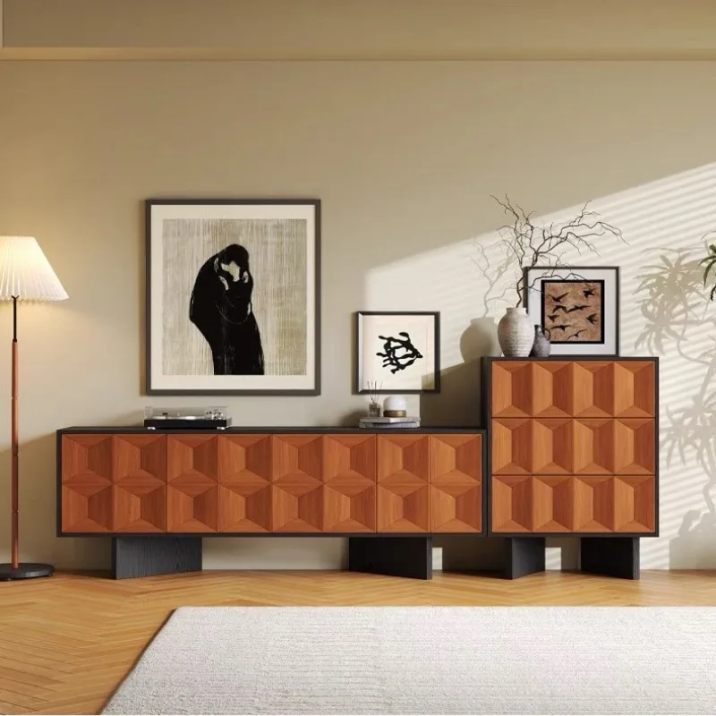 

solid wood carving living room TV cabinet, chest cabinet, retro black and teak locker, living room storage cabinet