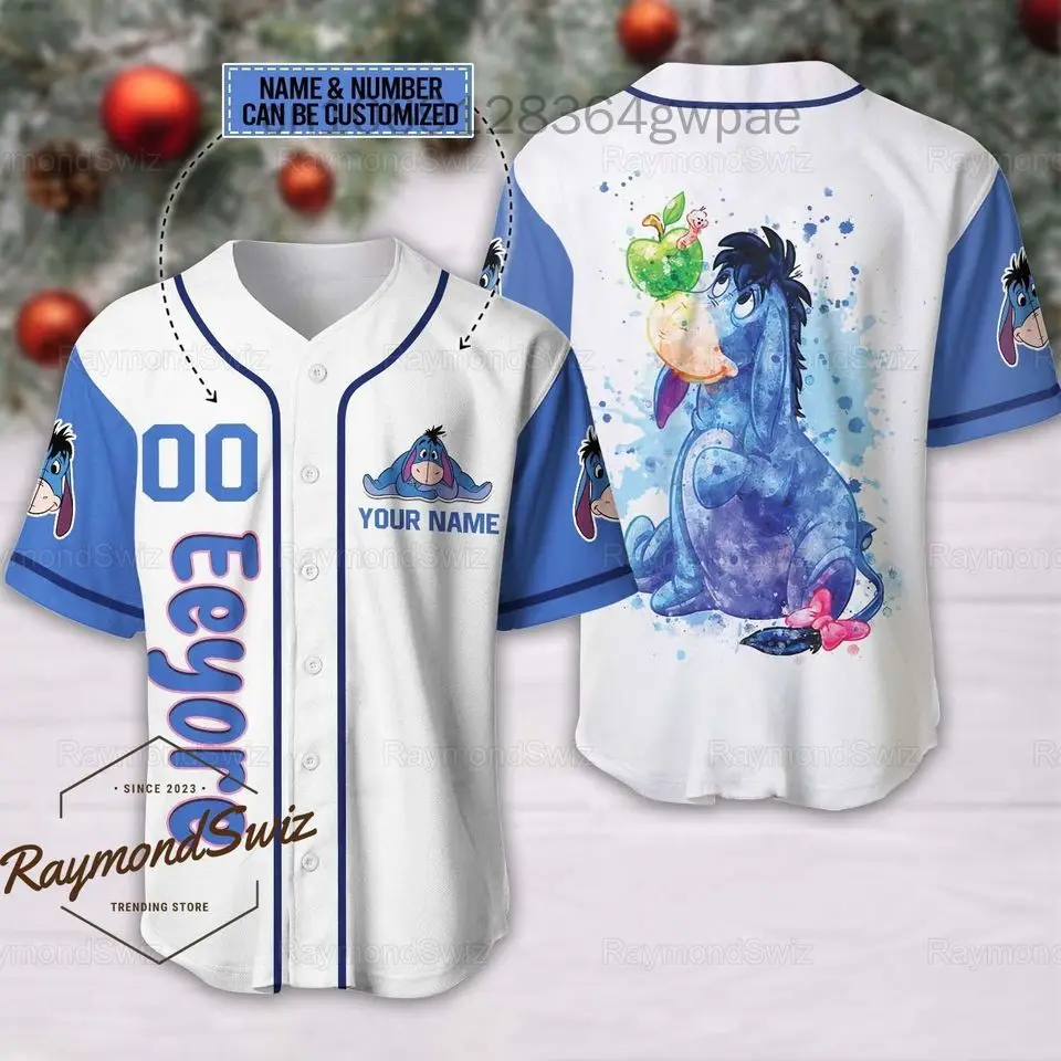 Eeyore Baseball Jersey Men's Women's Short Sleeve Casual Sports Baseball Uniform Personalized Disney Baseball Jersey Retro Shirt