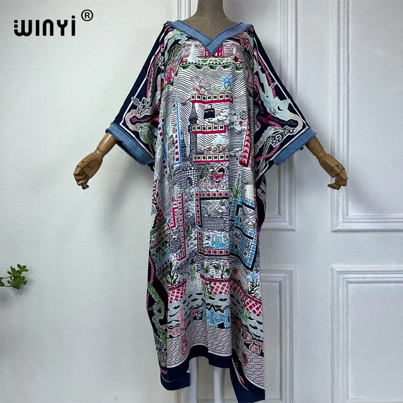 

WINYI Middle East Print kaftan fashion african clothing beach outfits for women evening dress party muslim party فساتين طويلة