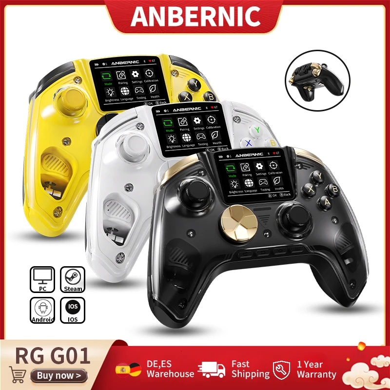 Manette de jeu sans fil interactive ANBERNIC RG G01 compatible avec PC/Steam/Linux/Android/Switch/iOS, manette Bluetooth