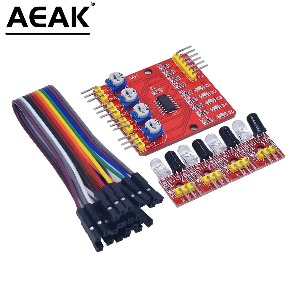 1 Buah Modul Sensor Penghindar Rintangan Jalur Transmisi Pelacakan Detektor Inframerah Empat Jalan UNTUK Arduino Diy Robot Mobil AEAK