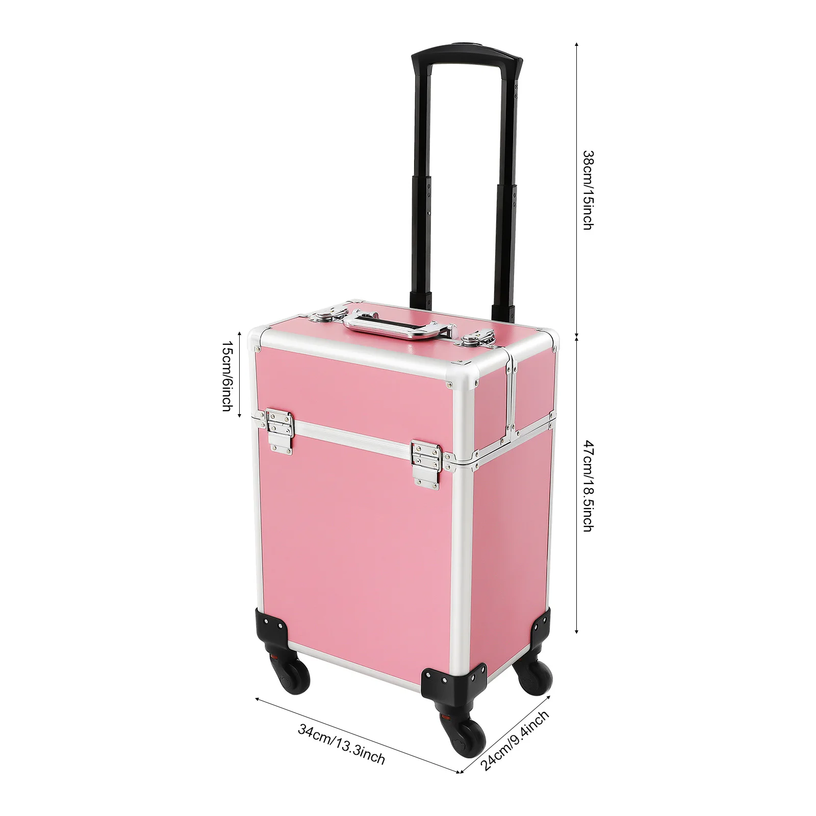 Rolling Makeup Train Case Cosmetic Trolley with Keys Hairdressing Travel Case Aluminum Frame Lockable Beauty Storage Box Removable Wheels 3-Gear Telescopic Rod Large Capacity For Makeup Artist Nail Technician Salon view 3