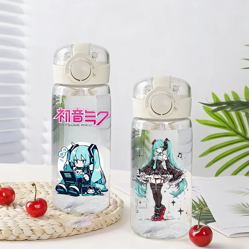 

New 400ML Girl Boy Water Cup Hatsunes Miku Anime Straw Cup Children Water Bottles Outdoor Portable Plastic Drinking Bottles Gift