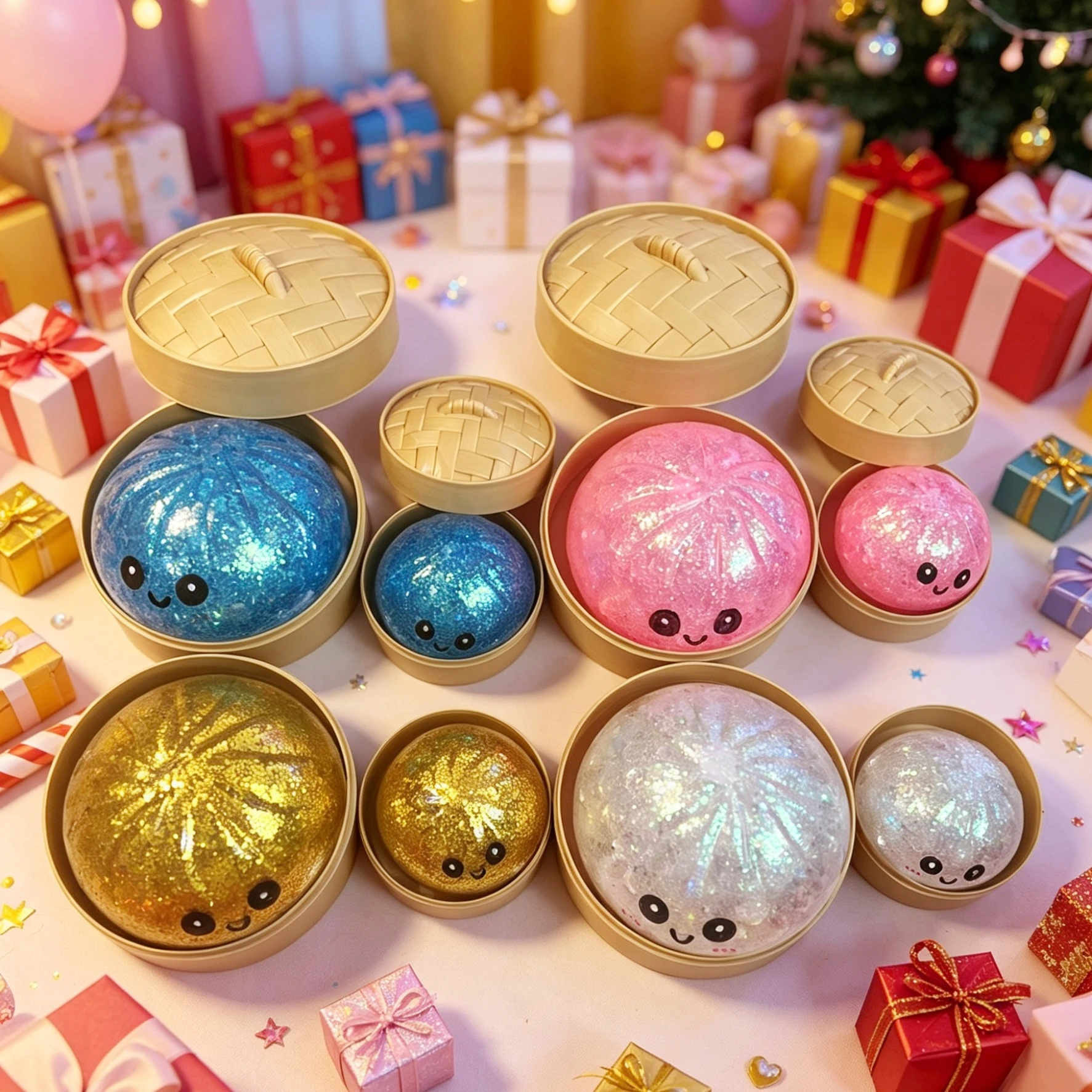 1 Stück bunte, simulierende Knödel-Squishy-Stressbälle mit Dampfgarer, Geburtstagsgeschenke, Büro, Partygeschenk