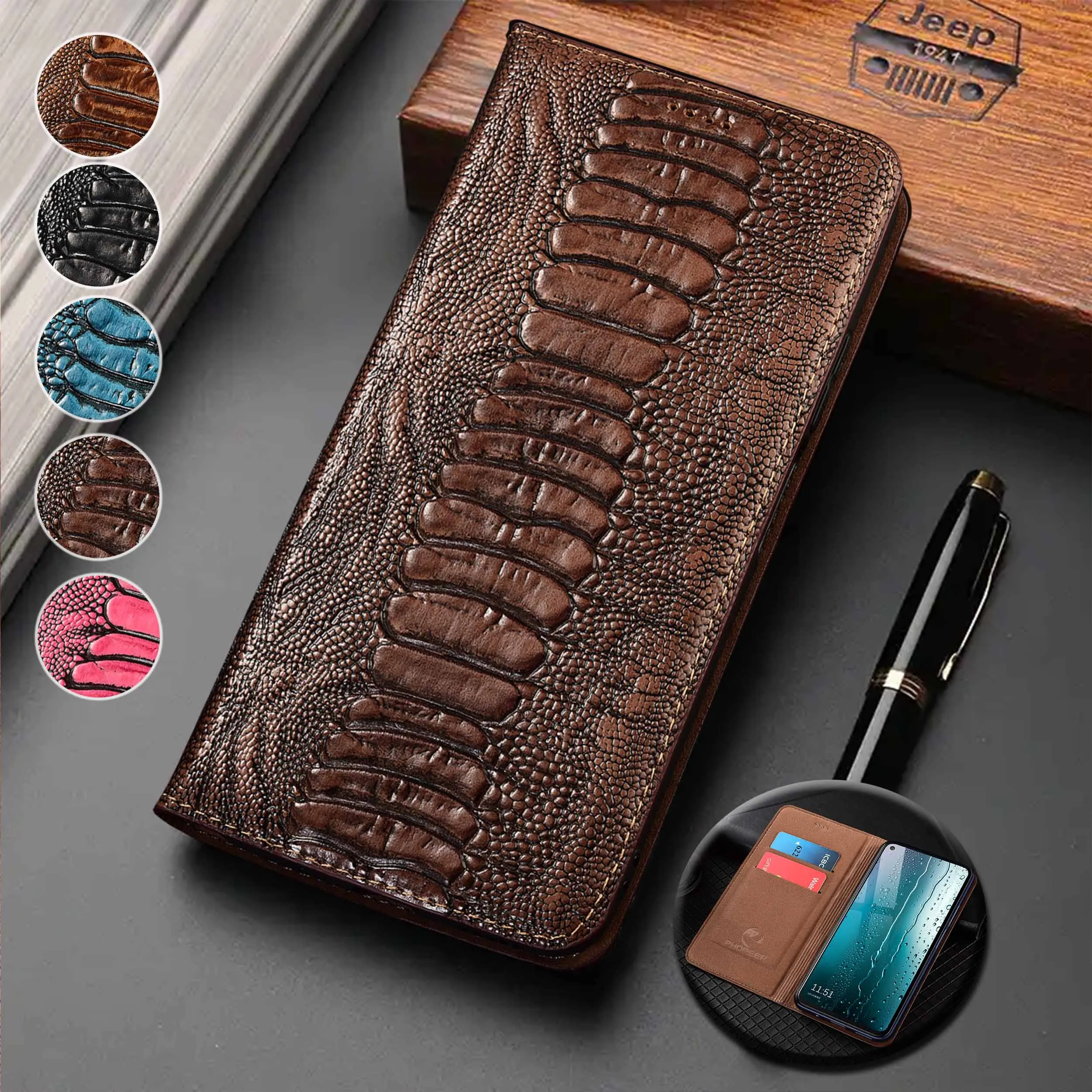 

For LG V30 V30S V35S V40 V50 V50S V60 G5 G6 G7 G8 G8S G8X ThinQ 5G Mini Ostrich Feet Pattern Of Genuine Leather Flip Phone Case