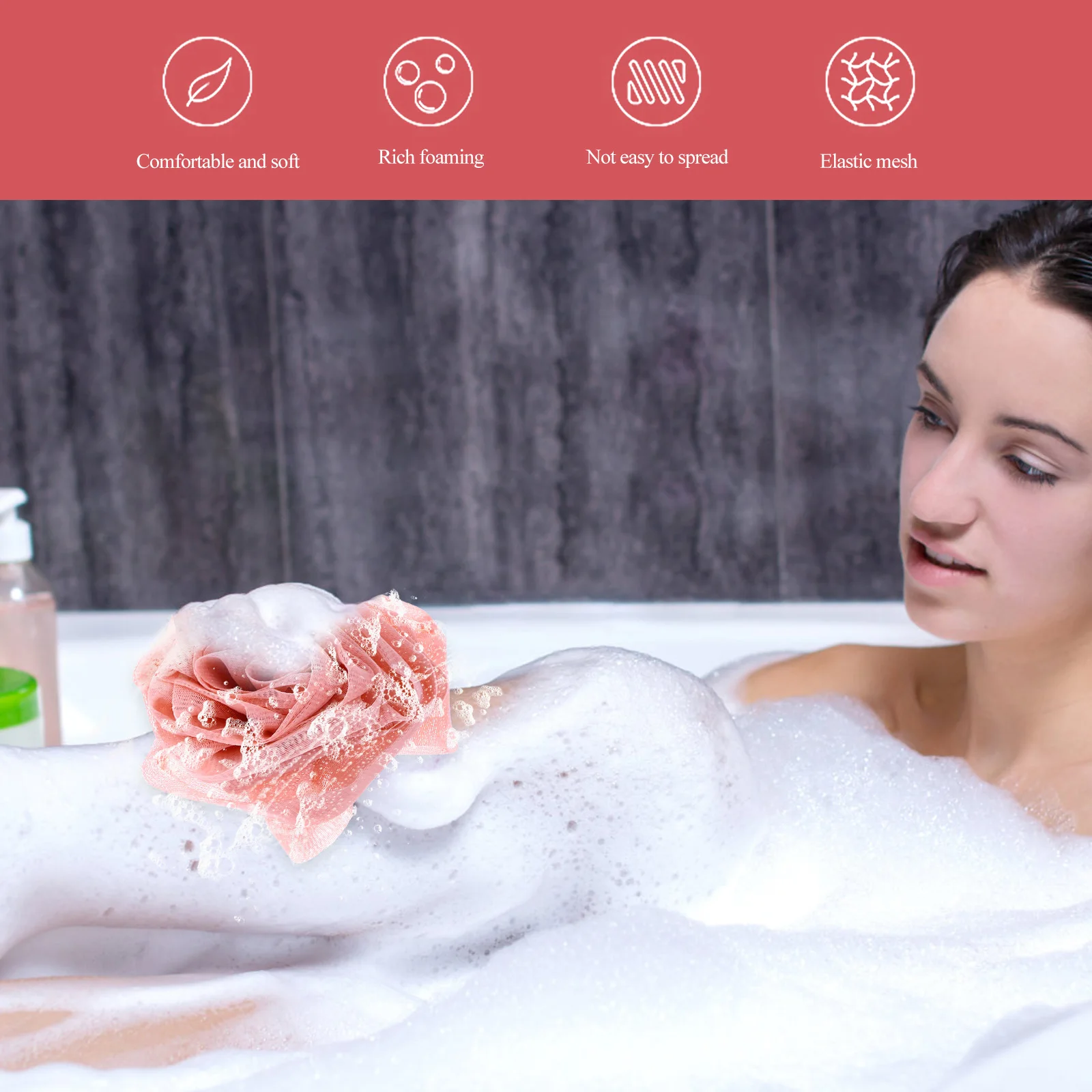 

2 pcs Shower Flower Balls Rose Mesh Exfoliating Body Scrubber Foaming Bath Pouf Relaxing Bath Ball For Daily Use