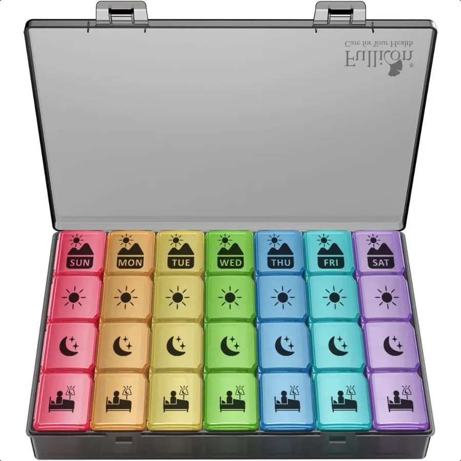 

Extra Large Weekly Pill Organizer 4 Times a Day XXL Large Pill Box 7 Day Medicine Organizer Black Pill case for Vitamin Fish Oi