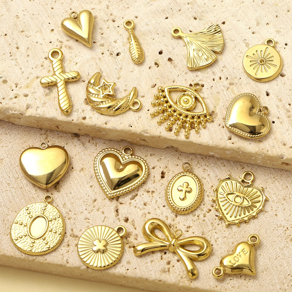 5pcs/Lot Cute Love Heart Stainless Steel DIY Earrings Charms Bow Knot Star Moon Necklace Pendants Women\'s Eye Cross Jewelry