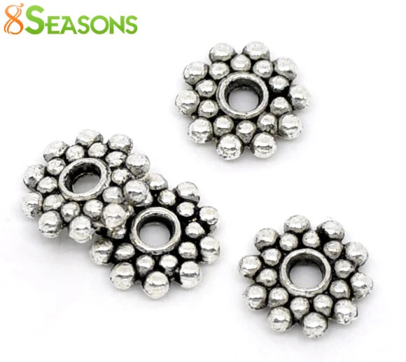 Handmade 8mm Spacer Beads Snowflake Flower Antique Silver Color Metal Loose Beads DIY Necklace Bracelets Jewelry Findings,100PCs