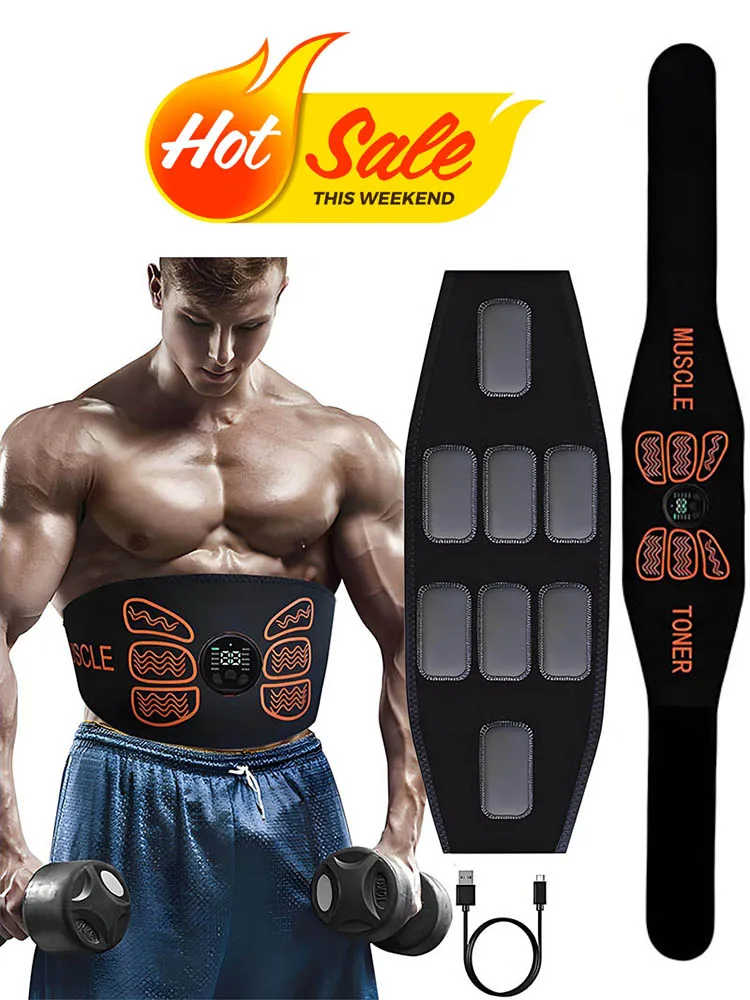 Bauchmuskeltoner EMS Muskelstimulator Elektrischer Toning Gürtel Taillentrainer USB Aufladen Körper Gewichtsverlust Fitness Massagegerät