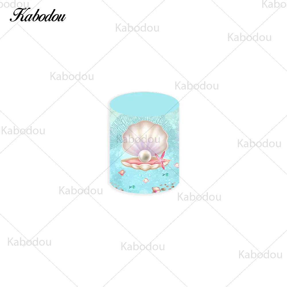 Little Mermaid Round Photo Backdrop Disney Princess Ariel Girls Birthday Circle Photography Background Booth Cylinder Covers