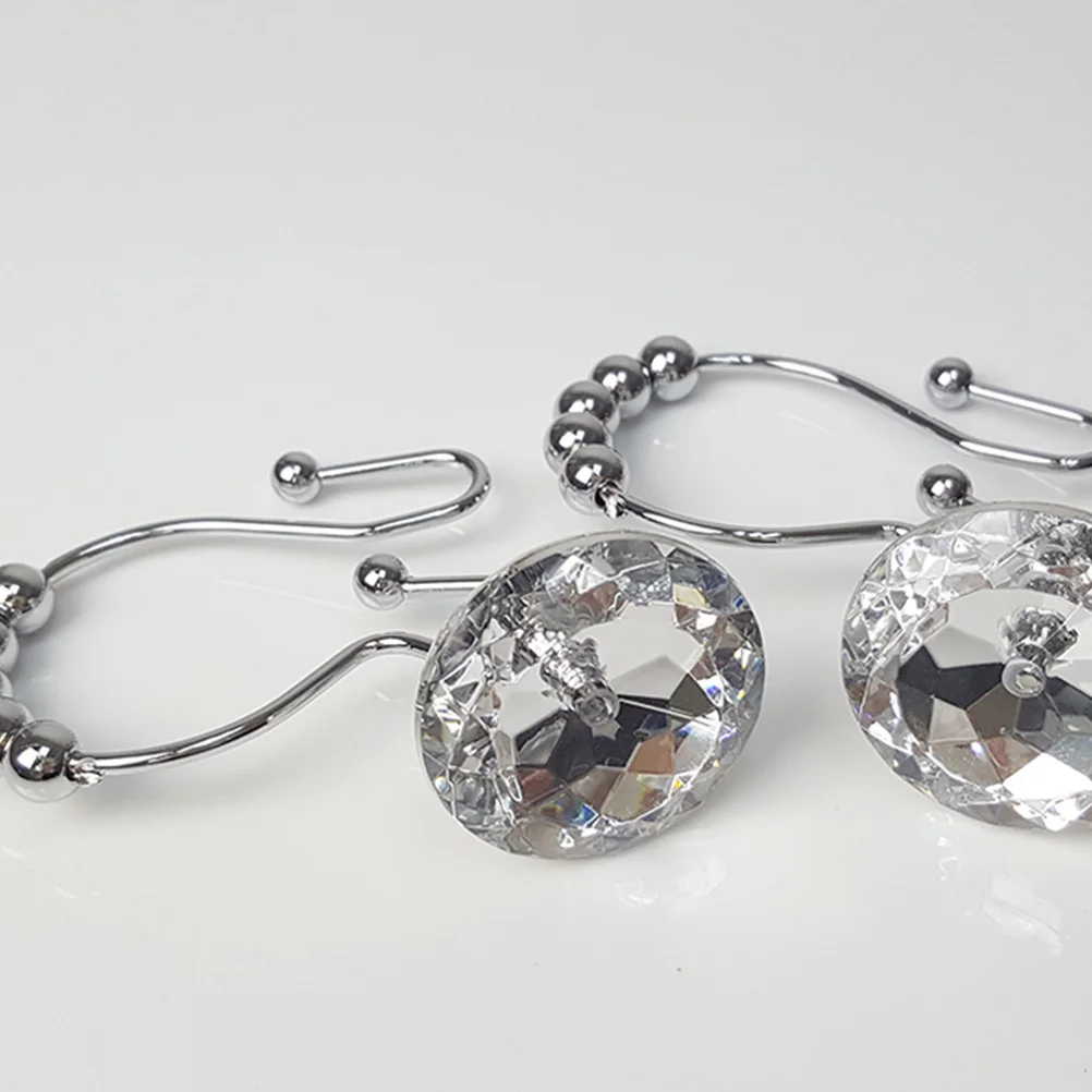 

12Pcs Rhinestone Shower Curtain Hooks Heavy Duty Metal Double Glide Rings for Bathroom Modern Decorative Shower Liner Hangers