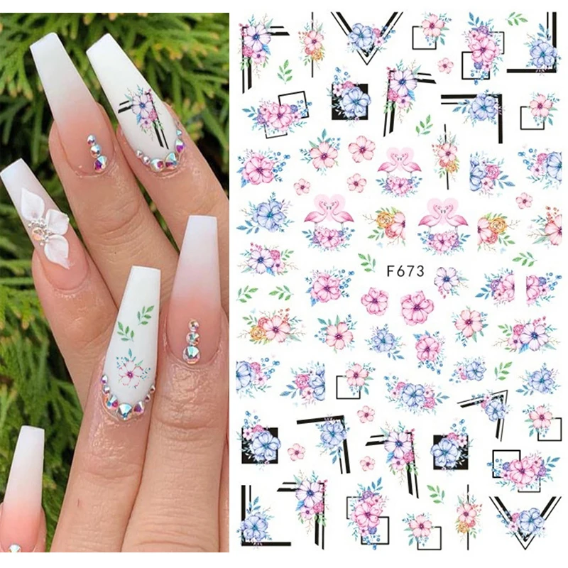 1PCS Summer Fresh Flower Stickers Nail Decoration Sunflower Rose 3D Adhesive Stickers Sliders For Nails Nail Supplies