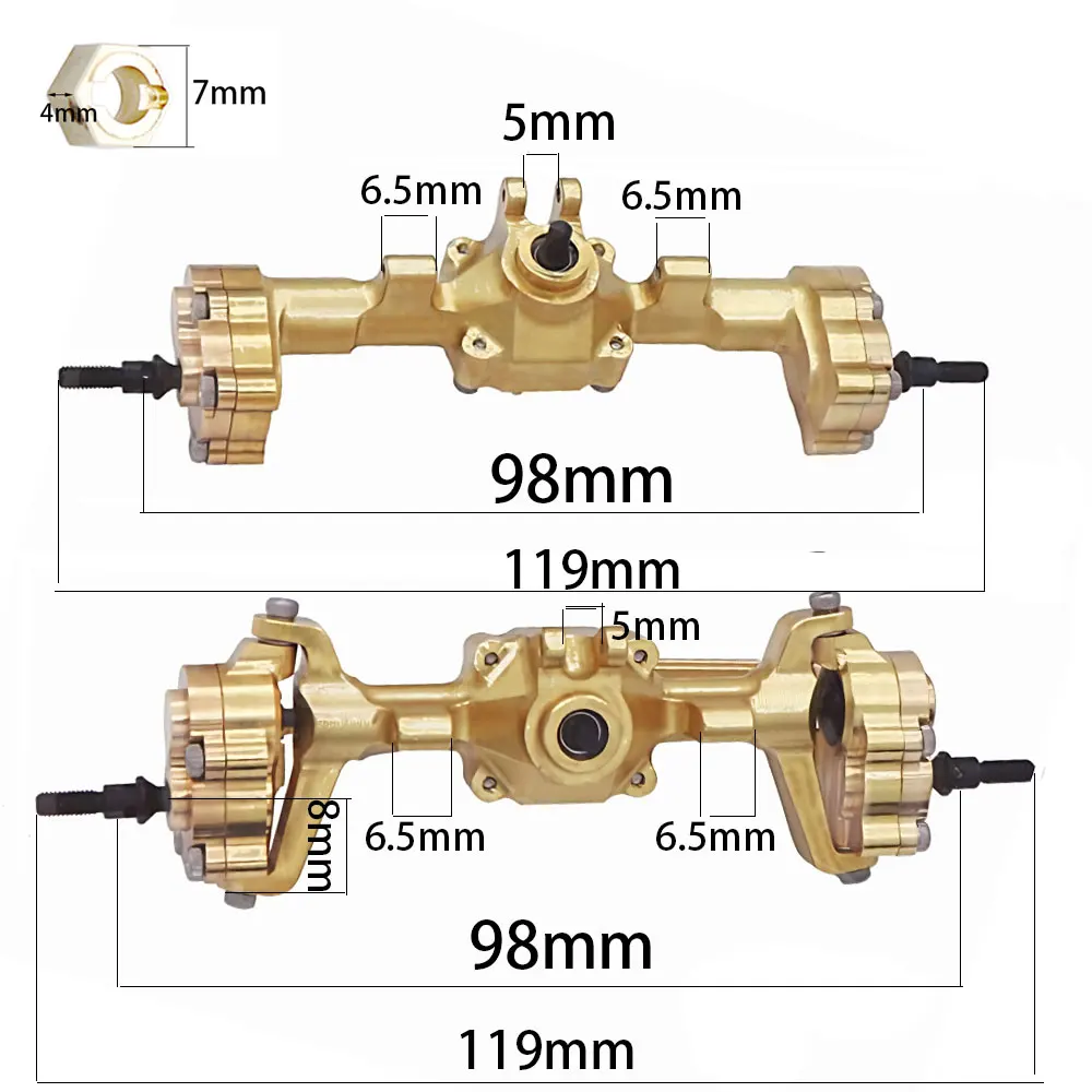 FMS 1/24 FCX24 Xiao Qi Crusher FCX18 RC Remote Control Climbing Car Parts Brass Front and Rear Doors Bridge