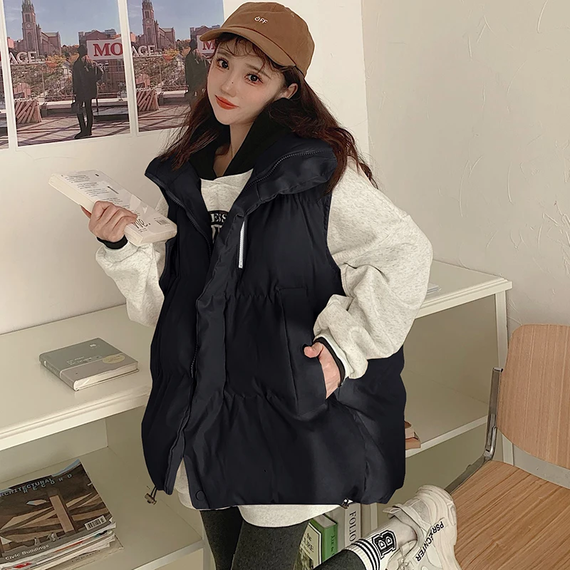 Winter Pregnant Women's Cotton Vest Loose Stand Collar Zipper Fly Maternity Cotton-padded Jackets Pregnancy Outwear Black Beige