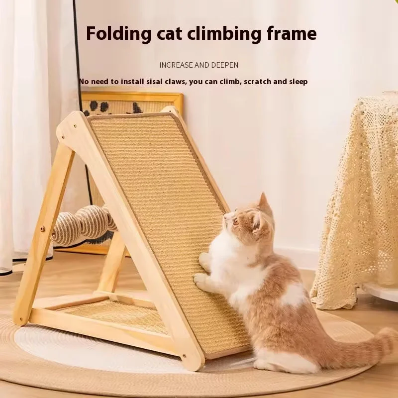 Wholesale Durable Wooden Cat Tree Sisal Climbing Ramp Foldable Cat Scratch Pad Indoor/Outdoor Cat Furniture All Seasons All