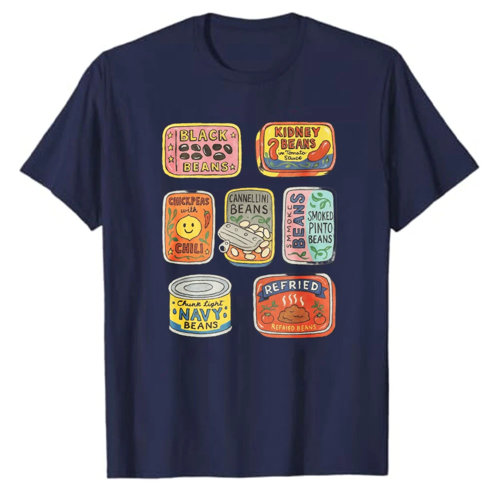Canned Beans Collection Graphic T‑Shirt Casual Cotton Tees Retro Colorful Food Can Art Funny Bean Lover Quirky Foodie Casual Tee