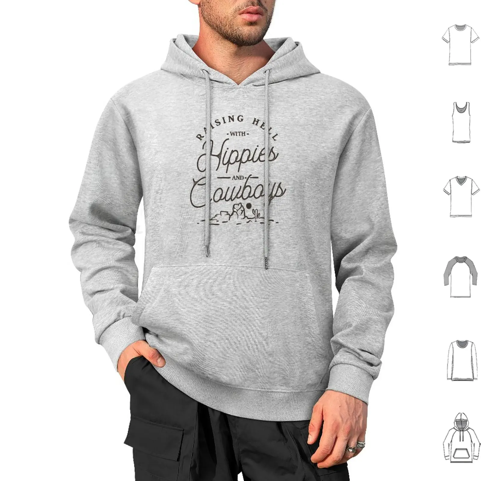 Hippies And Cowboys-Raising Hell With The Hippies And The Cowboys | Beige Tan Hoodies Long Sleeve Hippies And Cowboys