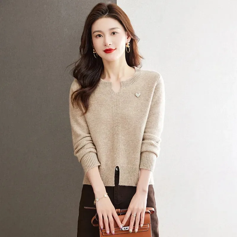 

Женский осенне-зимний однотонный пуловер-свитер, топы