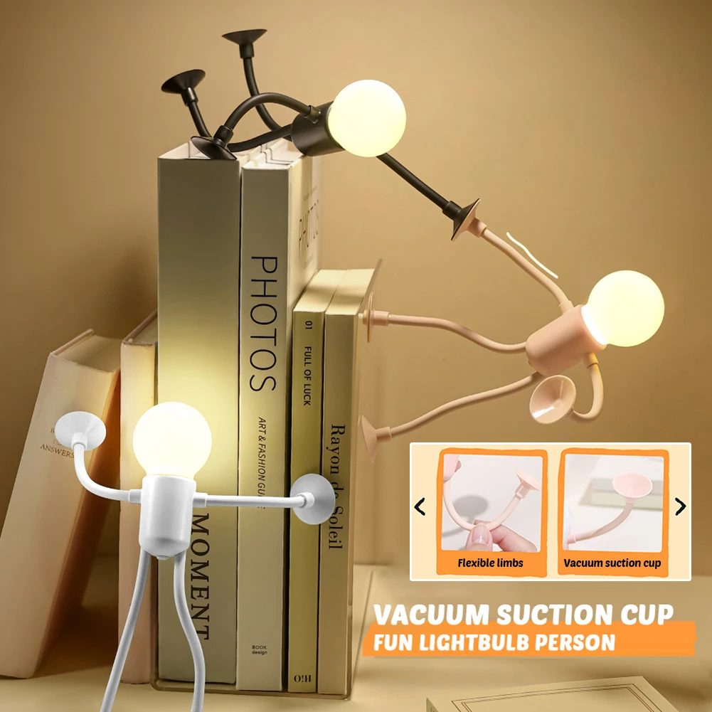 Creative Cartoon Mini Suction Cup Figurine Night Light Portable LED Lamp Funny Bedroom Decoration