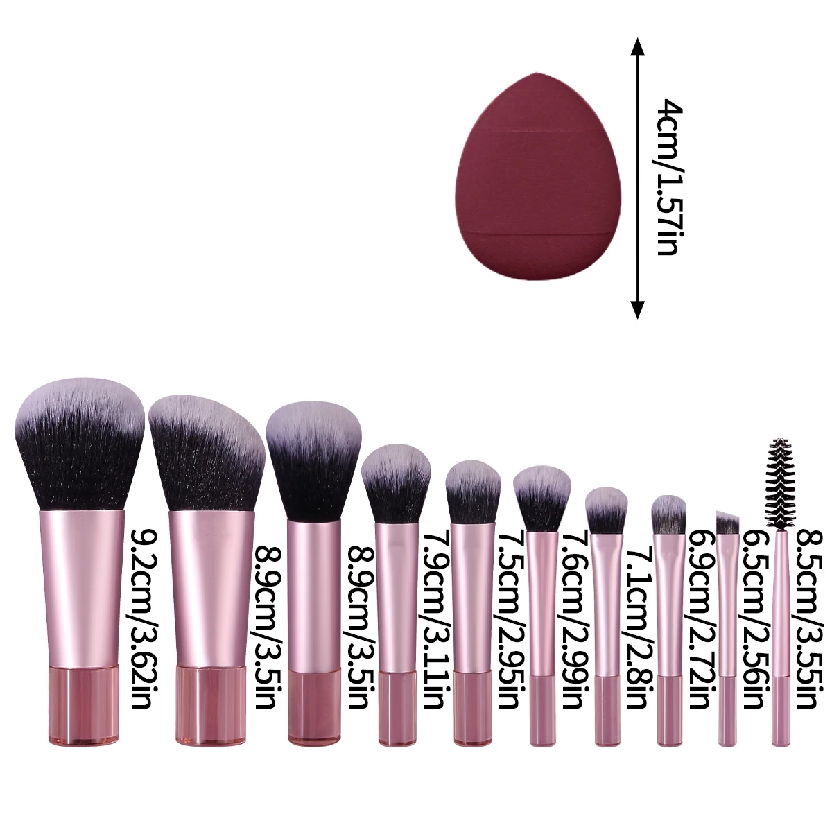 12PCS 미니 메이크업 브러쉬 세트, 소프트 파우더 브러쉬 미니 엄지 파우더 퍼프, 부드럽고 미세하며 파우더 프리 전문 미용 도구