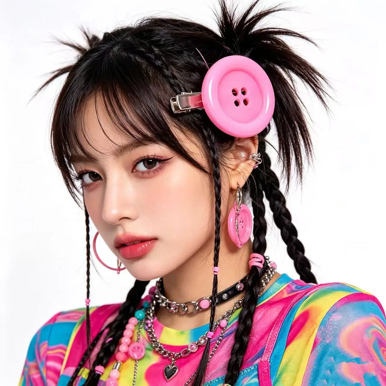 Y2K Kawaii Large Button Hair Clips for Women Girls, Solid Color Cute Resin Hair Barrettes Sweet Hair Accessories for Daily Wear