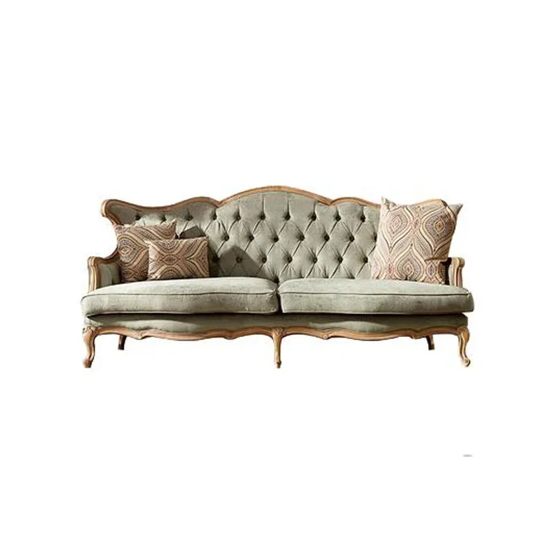 

American light luxury solid wood living room sofa combination French retro engraved double three-person fabric princess