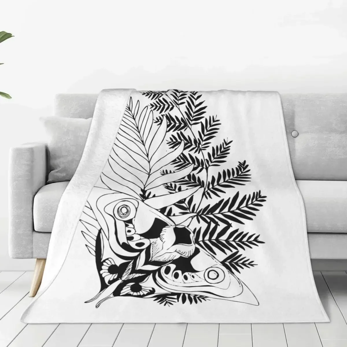VIKAMA Schwarz-weiße, minimalistische Überwurfdecke mit Schmetterlingsdruck, weich und bequem, für Sofa, Schlafzimmer und Lesehöcher für Nickerchen