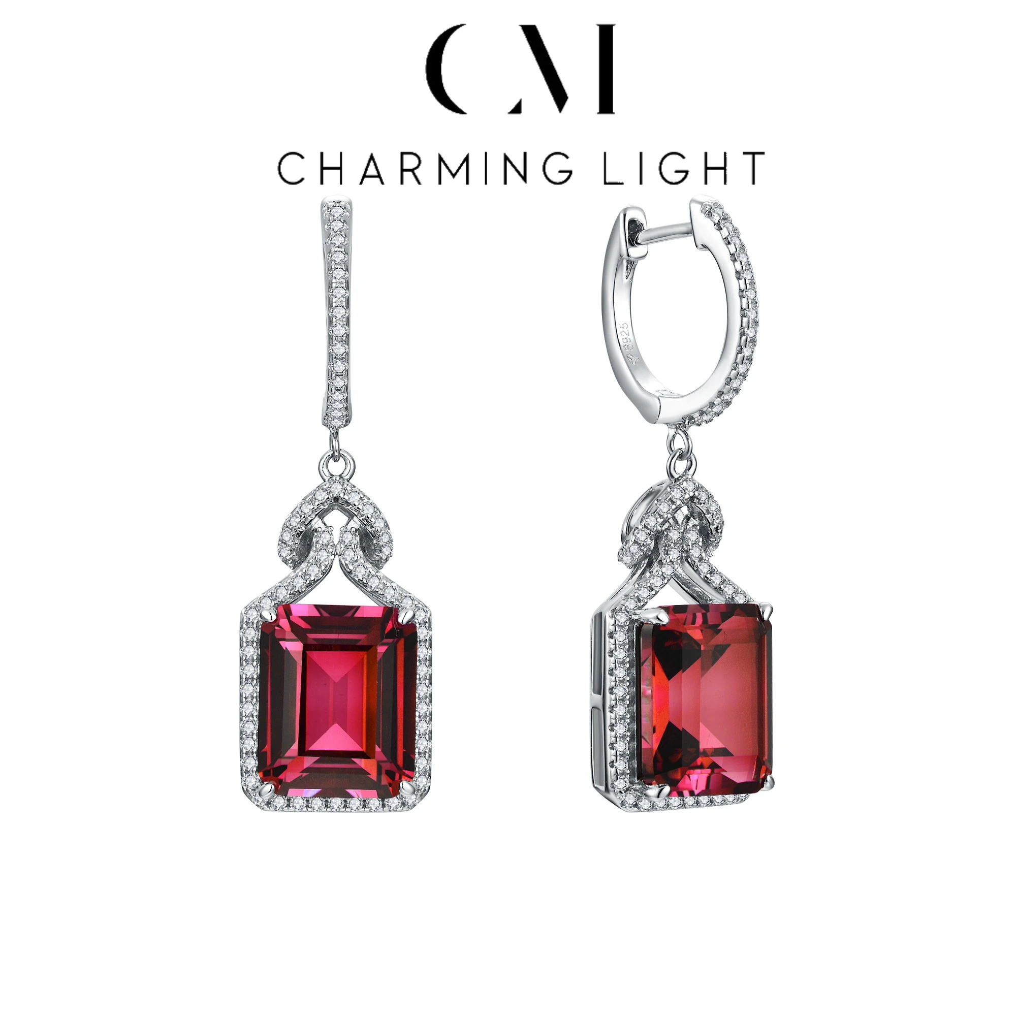 

CHARMING Fashion 12Ct Created Ruby Sapphire Earring Original 925 Sterling Silver for Women Octagon Cut Daily Party Jewelry Gifts