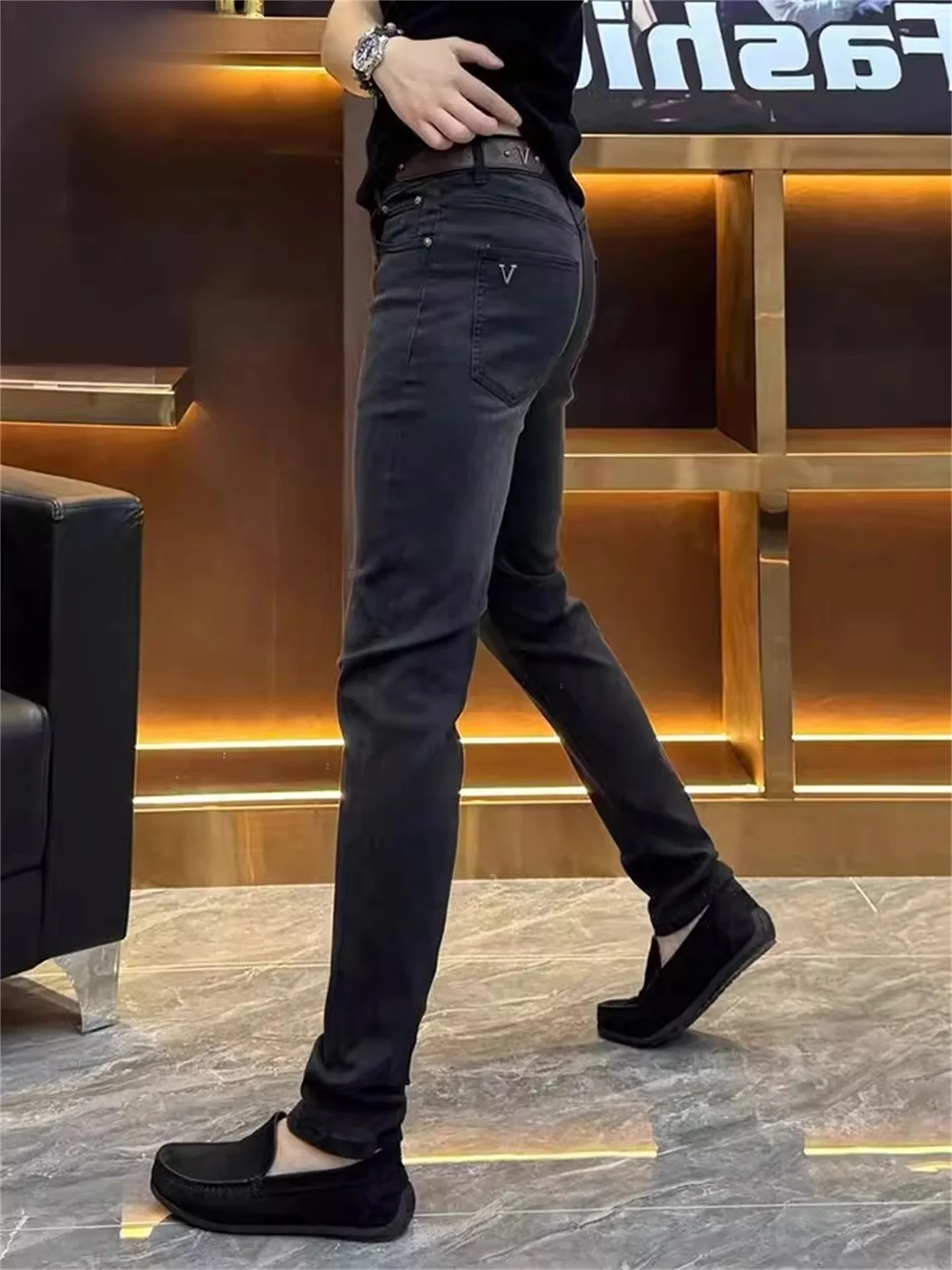 

Мужские джинсы Bla Fce с подкладкой, новая коллекция осень-зима 2026, облегающие повседневные брюки для бизнеса, мужские брюки Sle Tktz со средней талией на молнии