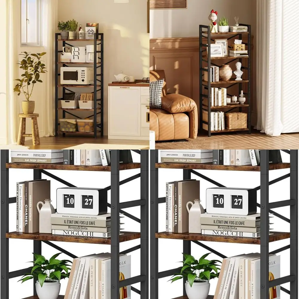

Organization and Storage, 5 Tier Bookshelf, Tall Bookcase with Shelves, Wood and Metal Book Shelf Storage Organizer, Industrial