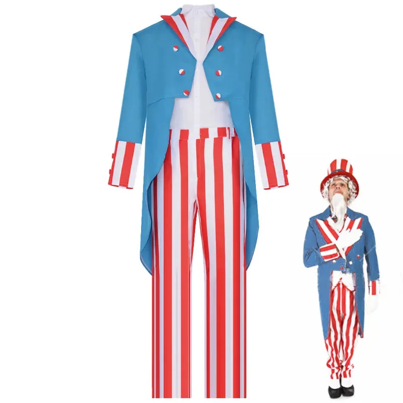 

Днем независимости дяди Сэма, костюмы для косплея ужасов на Хэллоуин, полный комплект, модный сценический костюм x 2'a, 6.h; 8'v,