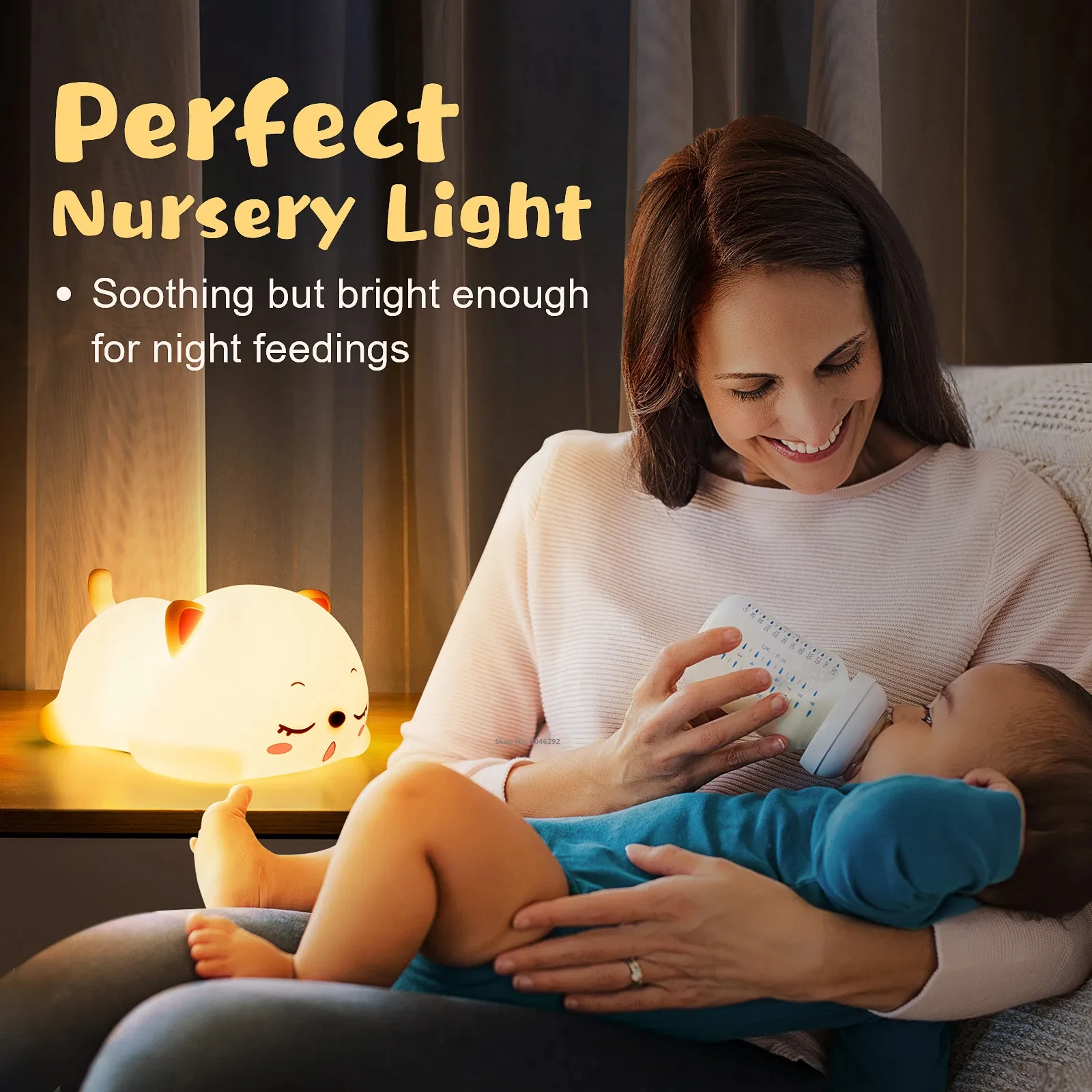 Led Nachtlampje Kitten Vorm Oplaadbare Siliconen Lamp Touch Slaapkamer Beddecoratie Kat Kids Baby Valentijnsdag Nacht Cadeau