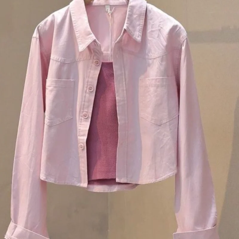 Design-sensing Niche Shirt for Women in Autumn and Winter Korean Style Loose Slim Casual Small Blue Short Jacket