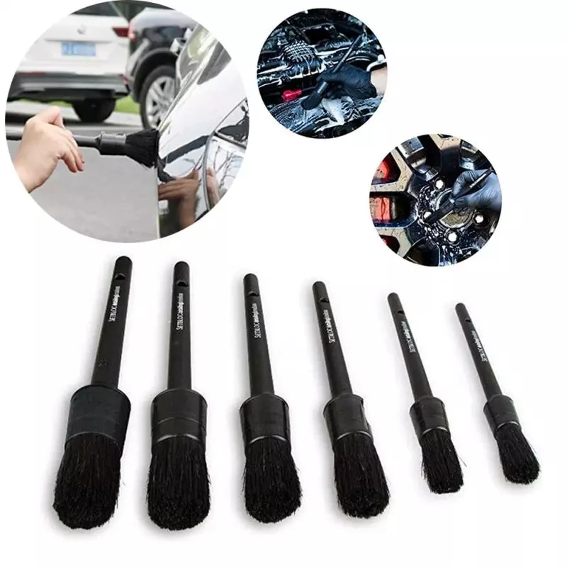 

6Pcs/set Natural Boar Hair Car Washing Brush Tires Interior Air-conditioner Cleaning Detailing Dashboard Air Outlet Clean Brush