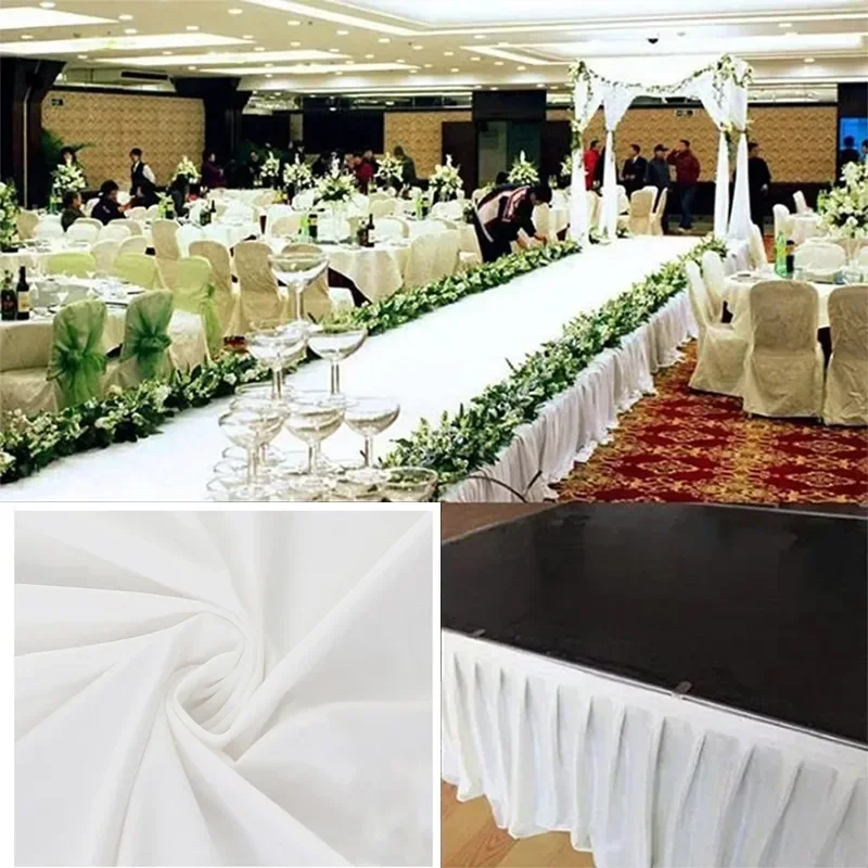 Saia de mesa plissada branca, cortinas de cenário de casamento, cothes de mesa para aniversário, banquete, palco, mesa de seda, festa de evento