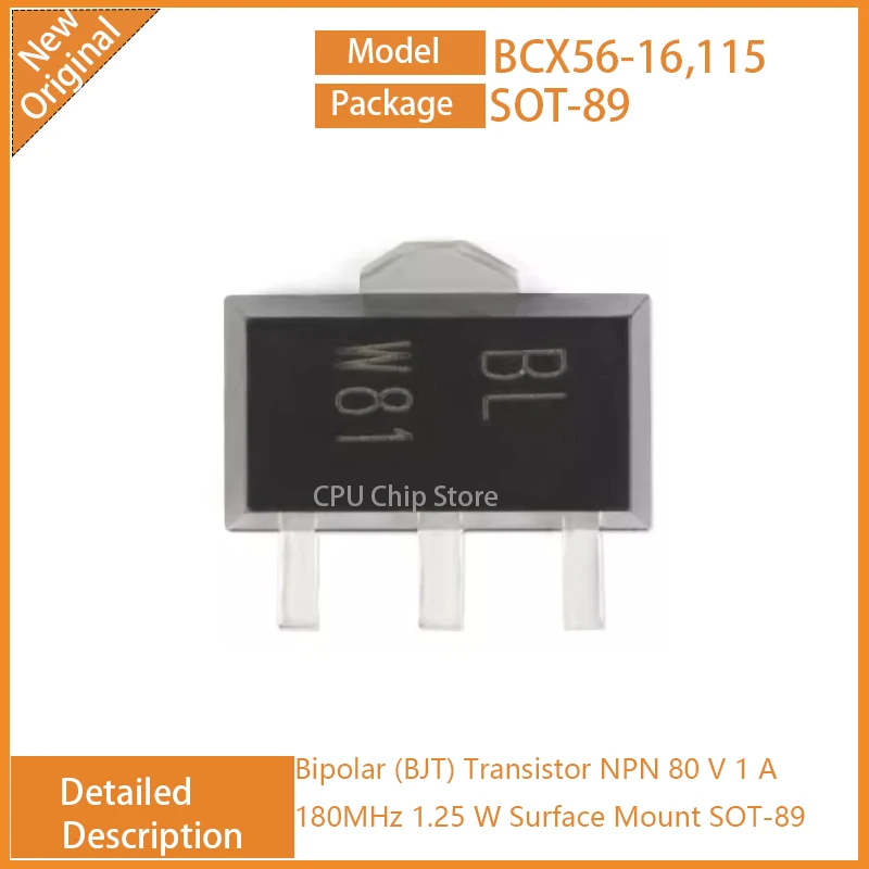 20Pcs/Lot  New Original  BCX56-16,115  BCX56-16 Bipolar (BJT) Transistor NPN 80 V 1 A 180MHz 1.25 W Surface Mount SOT-89