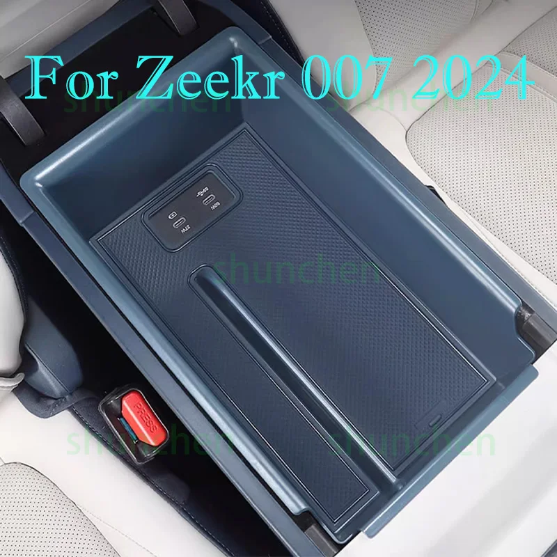 Car Armrest Storage Box for Zeekr 007 2024 ABS Center Console Armrest Storage Box Silicone Pad Interior Accessories